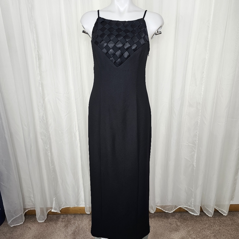 Vintage Ever Beauty Black Satin Evening Dress Gown Size 6